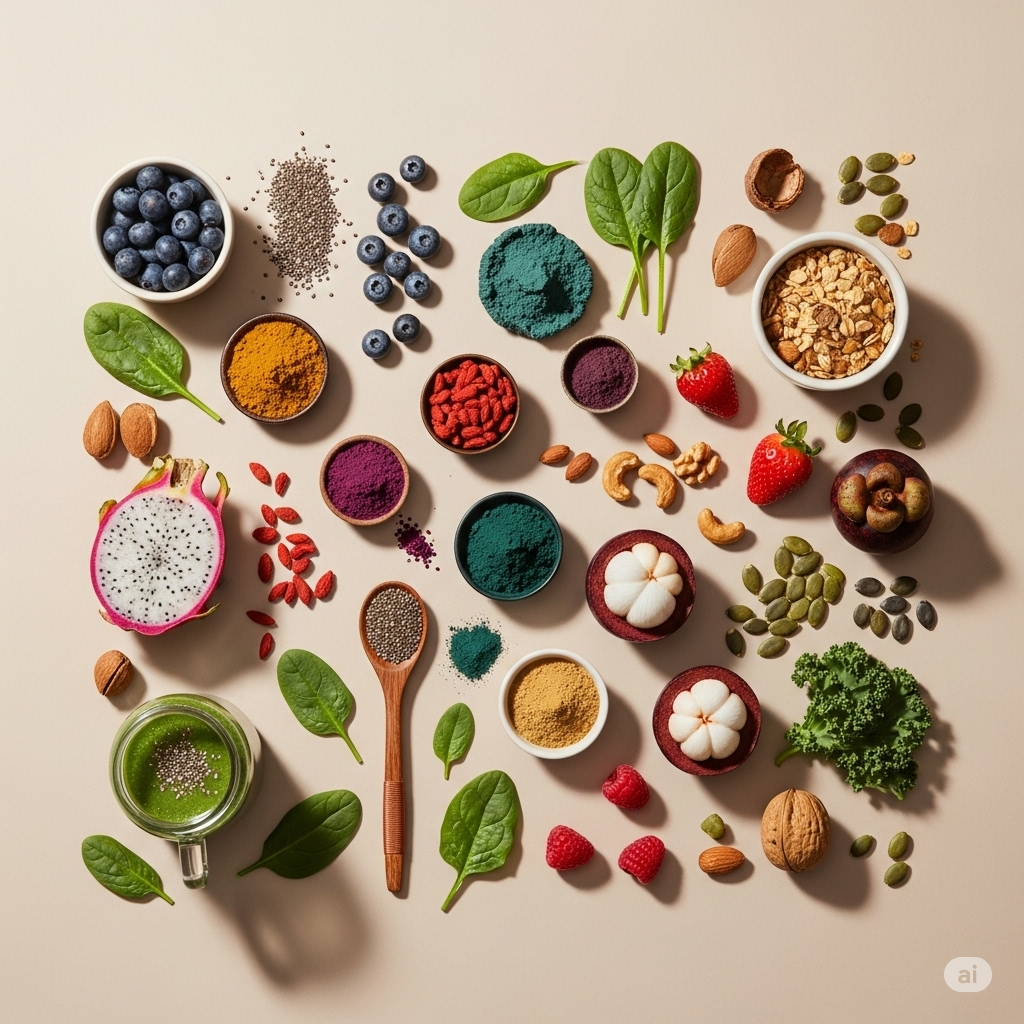 Flat-lay of Organic Superfoods