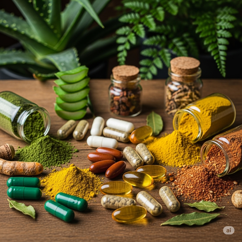 A close-up of herbal supplements