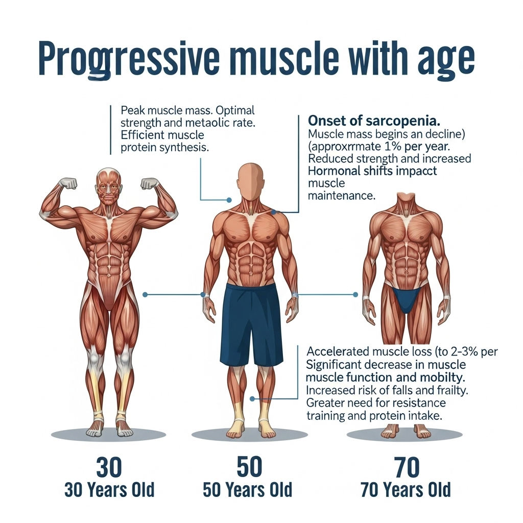 Graph showing age-related muscle loss in men