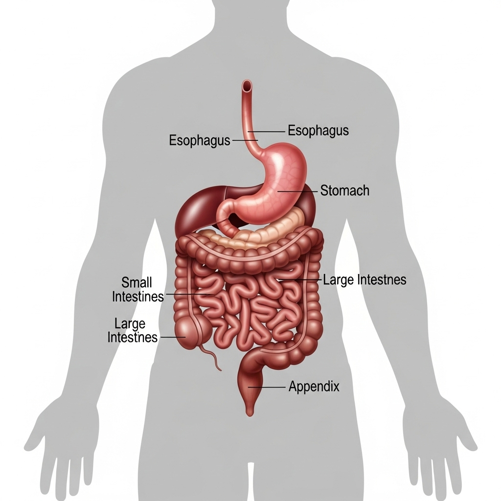 Gut illustration, or a person with stomach graphic overlay