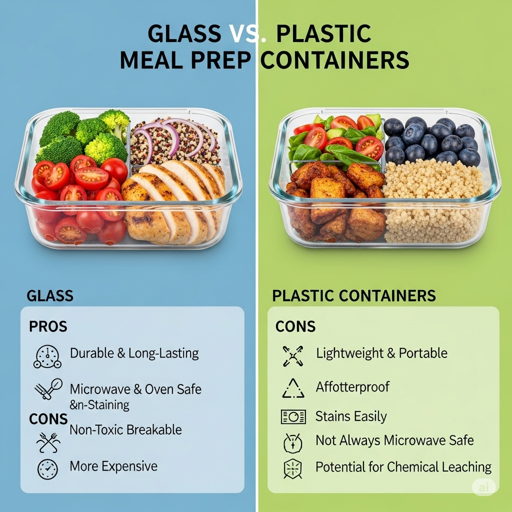 Infographic-style image of Glass vs Plastic