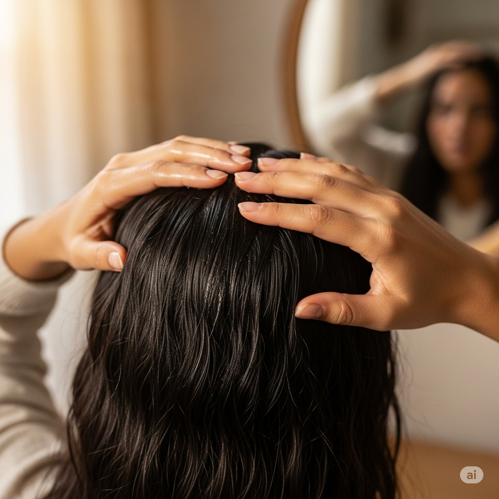 Lifestyle shot of a woman applying oil