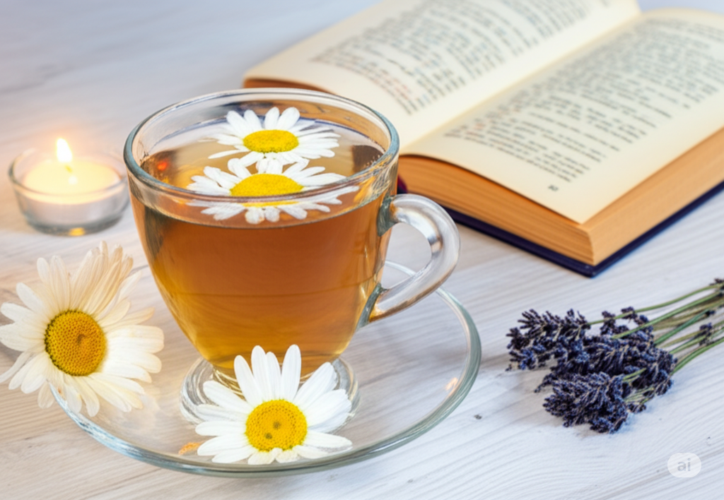 herbal tea with chamomile flowers