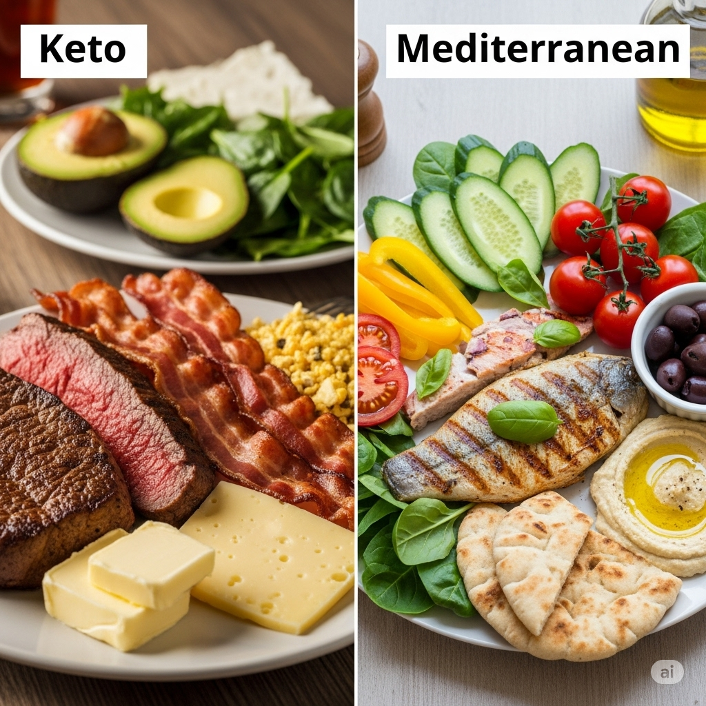 infographic comparing Keto vs. Mediterranean