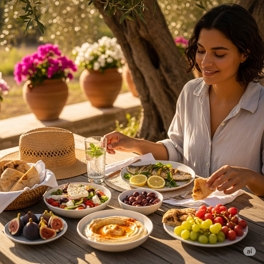 someone enjoying a balanced meal outdoors