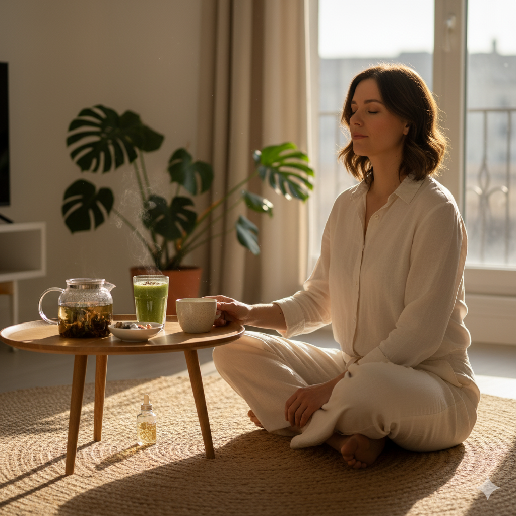 A calm person with tea