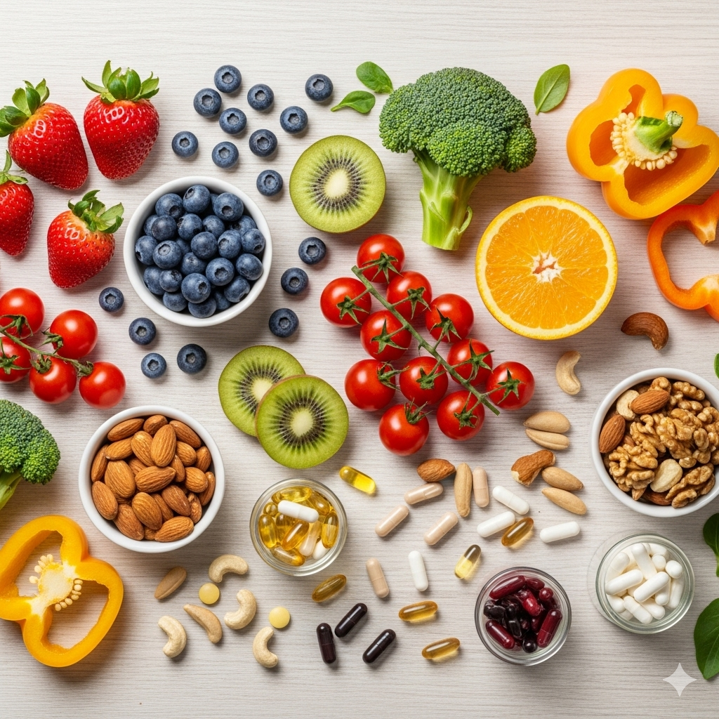 A colorful flat lay of fruits