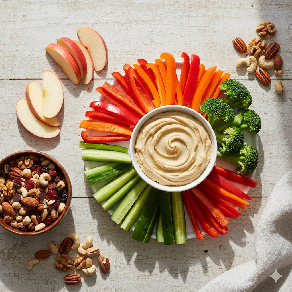 A flat lay of healthy snacks