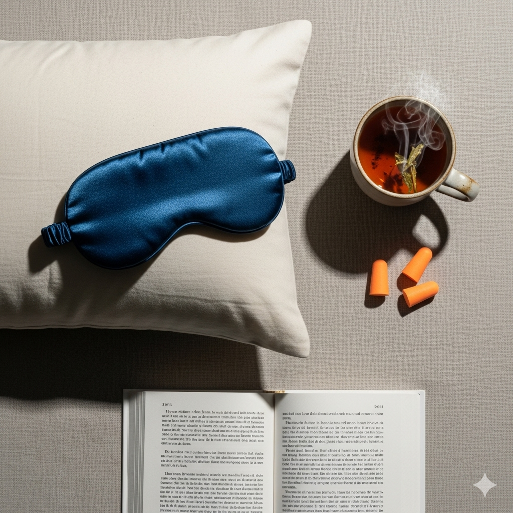 Flat lay of sleep essentials