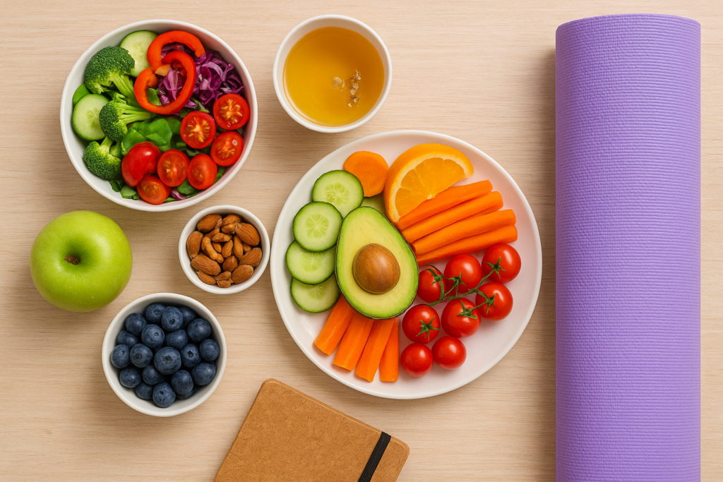A flat lay of healthy food