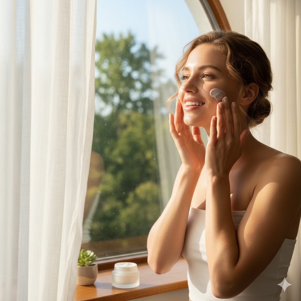 A smiling woman with glowing