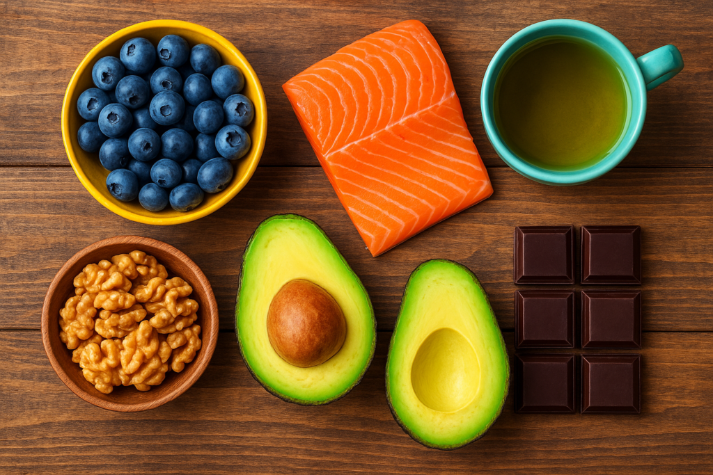 colorful flat lay of superfoods