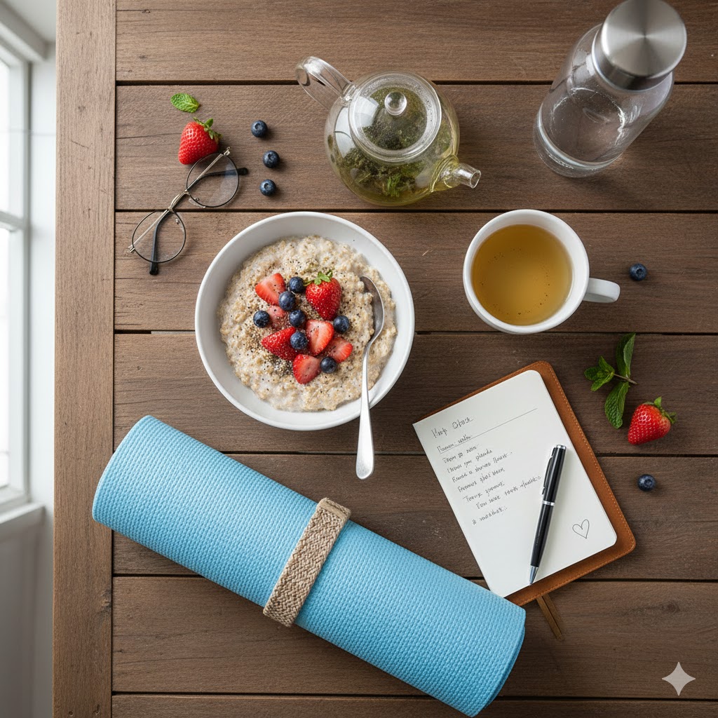 flat lay of a healthy breakfast