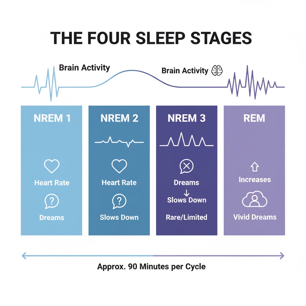 four sleep stages with icons