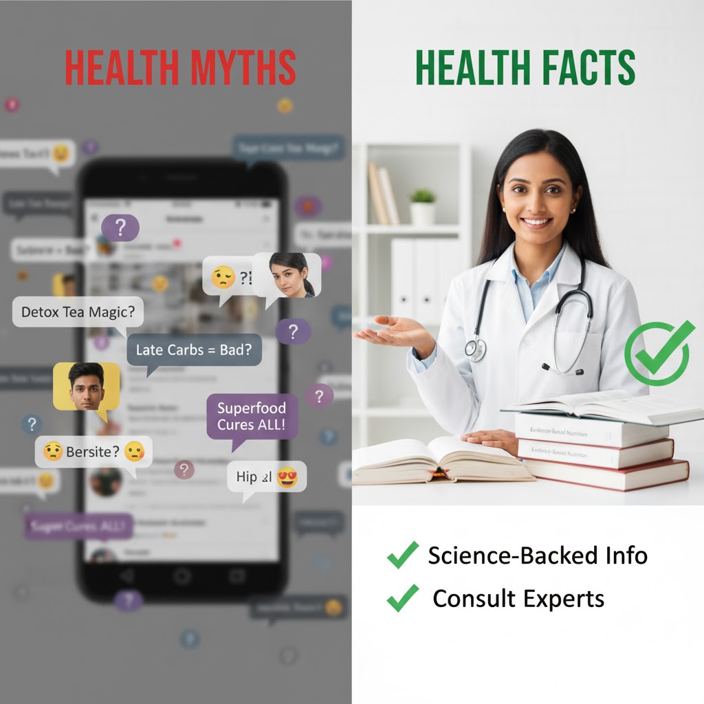 split image of myths and health facts